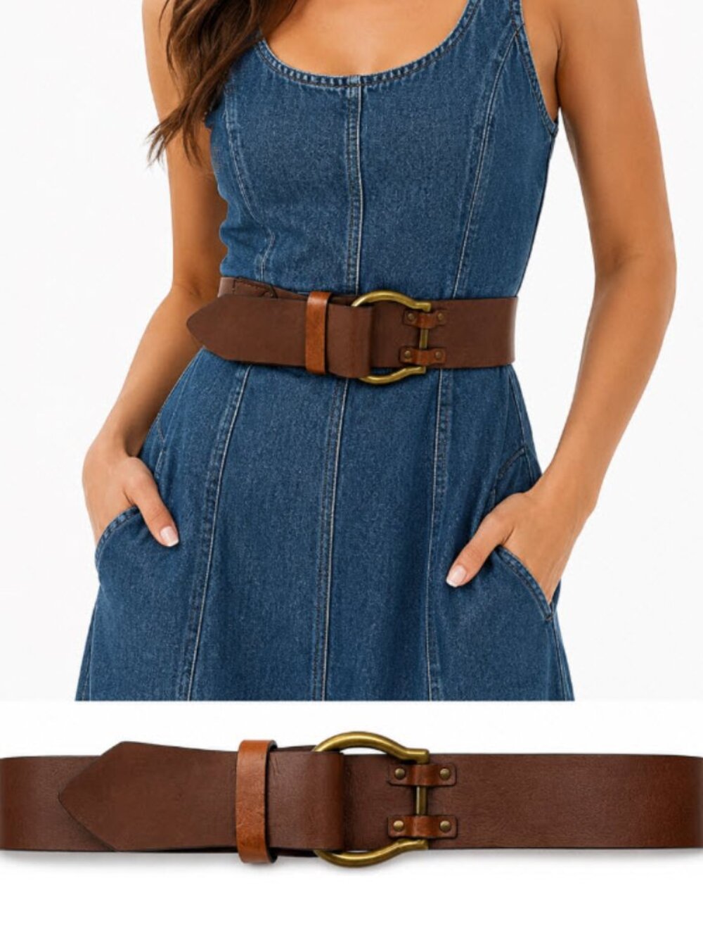 Banana Republic Brown Leather Belt Brass Buckle Wide Waist Belt Small Medium